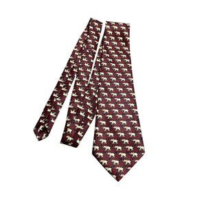 René Chagal Silk Tie .Dark Red With Elephants And Navy Links 58”x4”‎